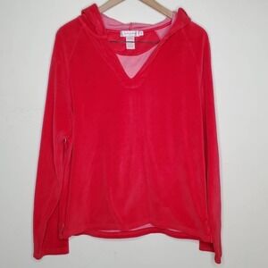 Fresh Produce Hot Pink Fuscia Velour Hooded Sweatshirt Lounge, sz L
